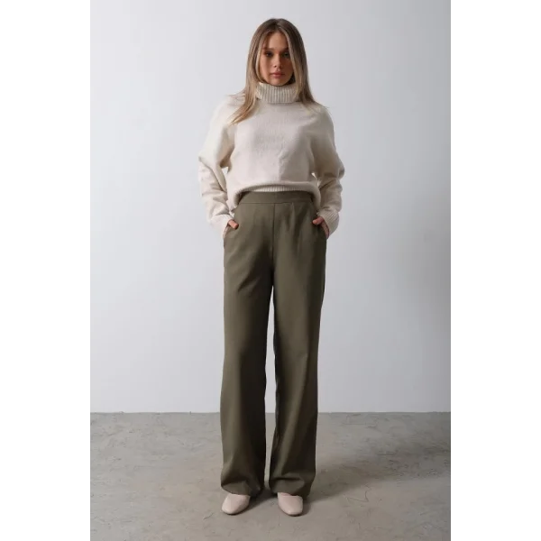 Beli Yarım astikli Palazzo Pantolon  Haki