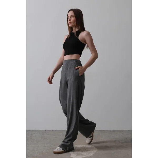 Beli Yarım Lastikli Palazzo Pantolon - Antrasit
