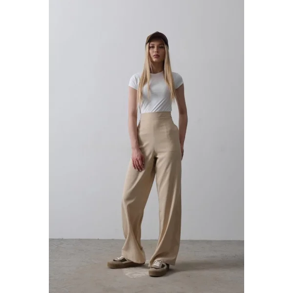 Beli Yarım Lastikli Palazzo Pantolon - Camel