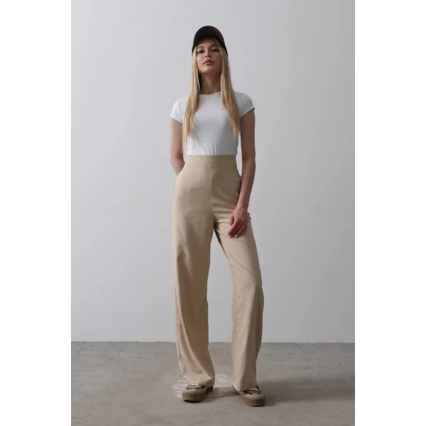 Beli Yarım Lastikli Palazzo Pantolon - Camel