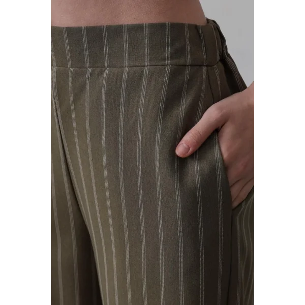 Beli Yarım Lastikli Palazzo Pantolon - Haki-Beyaz