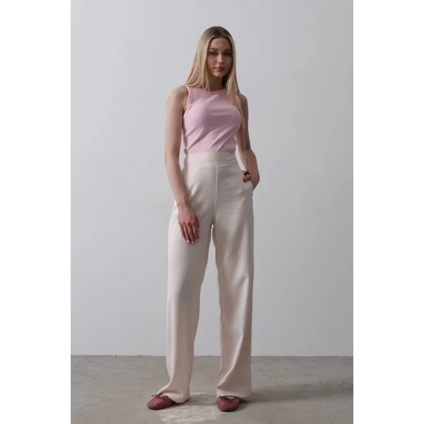 Beli Yarım Lastikli Palazzo Pantolon - Pudra