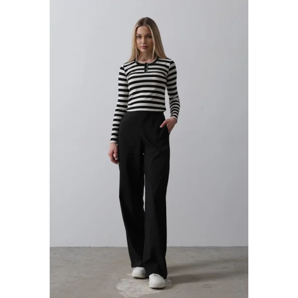 Beli Yarım Lastikli Palazzo Pantolon - Siyah