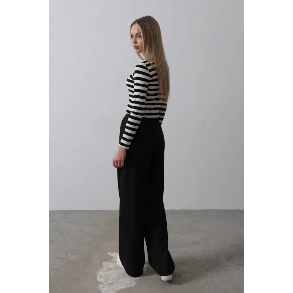 Beli Yarım Lastikli Palazzo Pantolon - Siyah