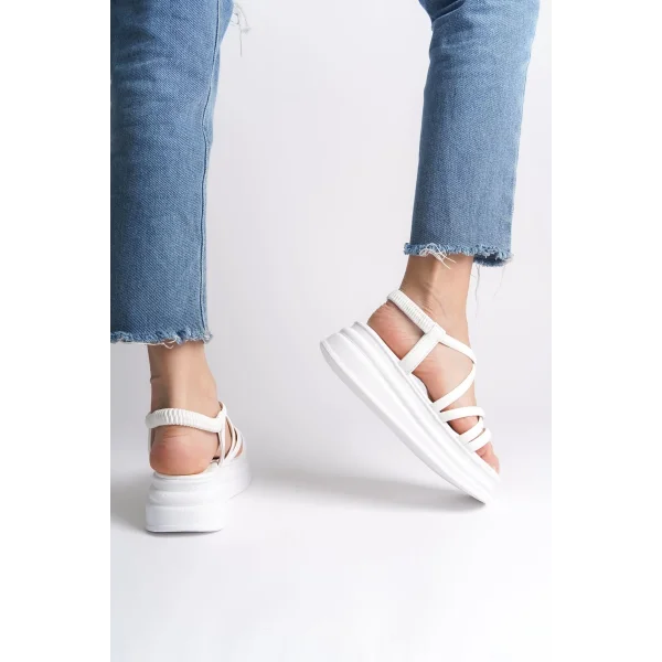 BELLA Lastikli Şerit Detaylı Ortopedik Taban Kadın Sandalet CBT - Beyaz