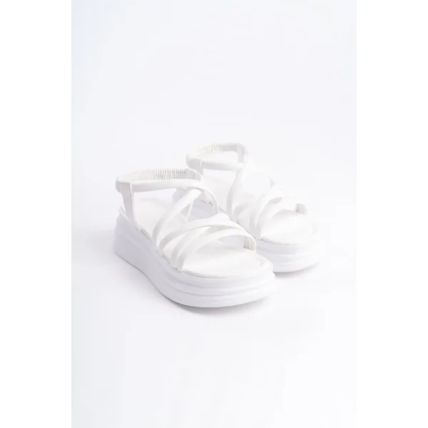 BELLA Lastikli Şerit Detaylı Ortopedik Taban Kadın Sandalet CBT - Beyaz