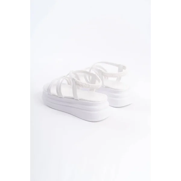 BELLA Lastikli Şerit Detaylı Ortopedik Taban Kadın Sandalet CBT - Beyaz