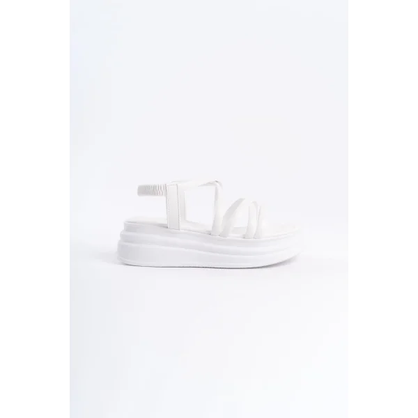 BELLA Lastikli Şerit Detaylı Ortopedik Taban Kadın Sandalet CBT - Beyaz