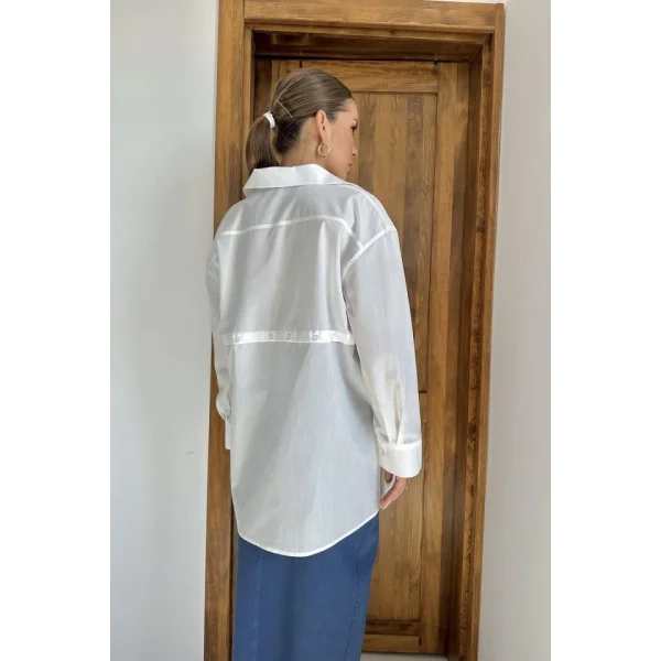 Beyaz Beli Ayrılabilen Poplin Gömlek