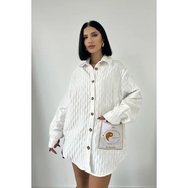 Beyaz Cepli Kapitone Gömlek