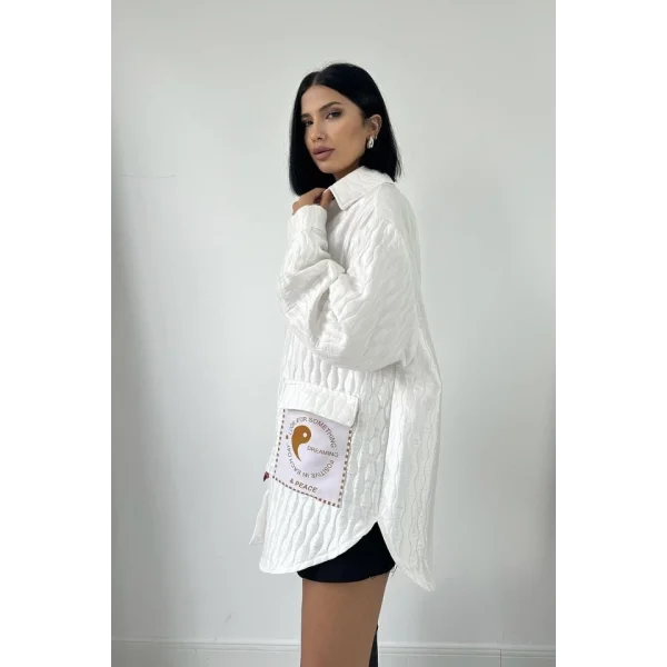 Beyaz Cepli Kapitone Gömlek