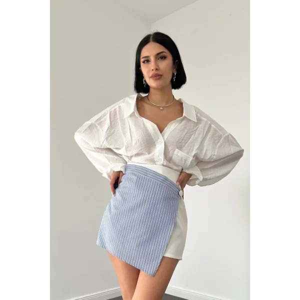 Beyaz Çizgili Etek Şort