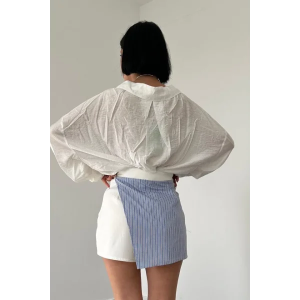 Beyaz Çizgili Etek Şort