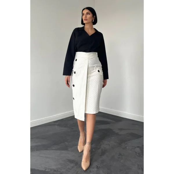 Beyaz Çizgili Poliviskon Etek