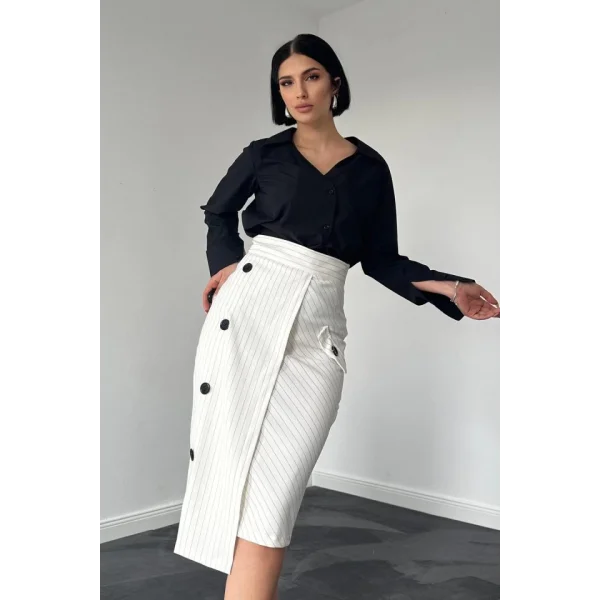 Beyaz Çizgili Poliviskon Etek