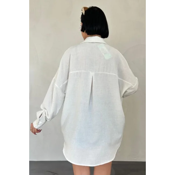 Beyaz Deniz Kabuk Desenli Gömlek