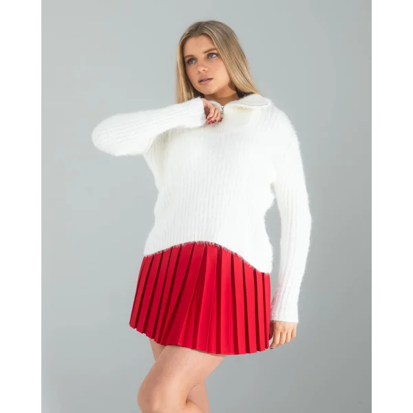 Beyaz Fermuarlı Sakal Triko