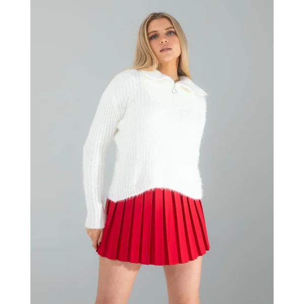 Beyaz Fermuarlı Sakal Triko