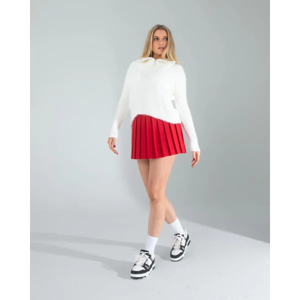 Beyaz Fermuarlı Sakal Triko