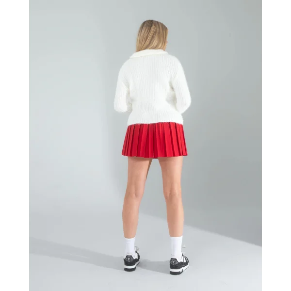 Beyaz Fermuarlı Sakal Triko