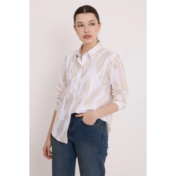 Beyaz Gold Varak Desenli Gömlek 20253