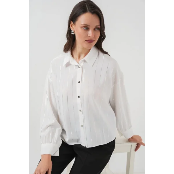 Beyaz Gümüş Çizgili Gömlek 5924