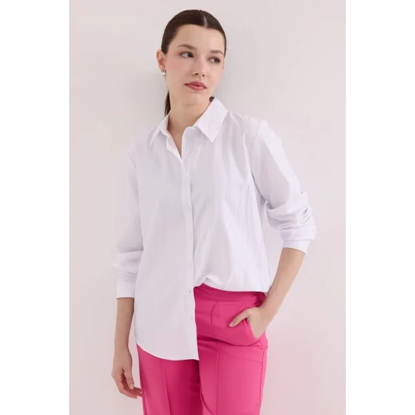 Beyaz Gümüş Varak Desenli Gömlek 20253