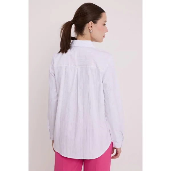 Beyaz Gümüş Varak Desenli Gömlek 20253