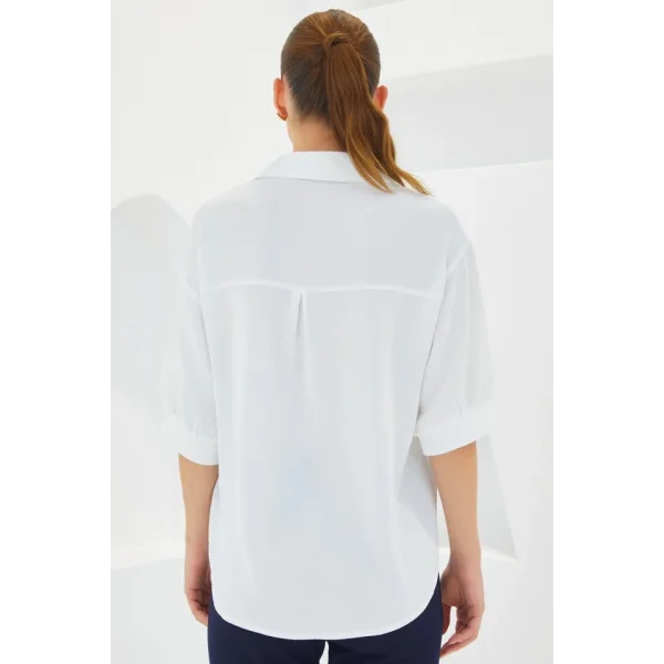 Beyaz Kısa Kol Oversize Keten Gömlek 202