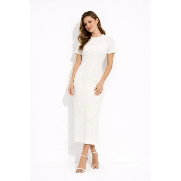 Beyaz Kısa Kollu Arkası Yırtmaçlı Uzun Elbise + İç Göstermeyen Askılı Mini Elbiseli - Beyaz