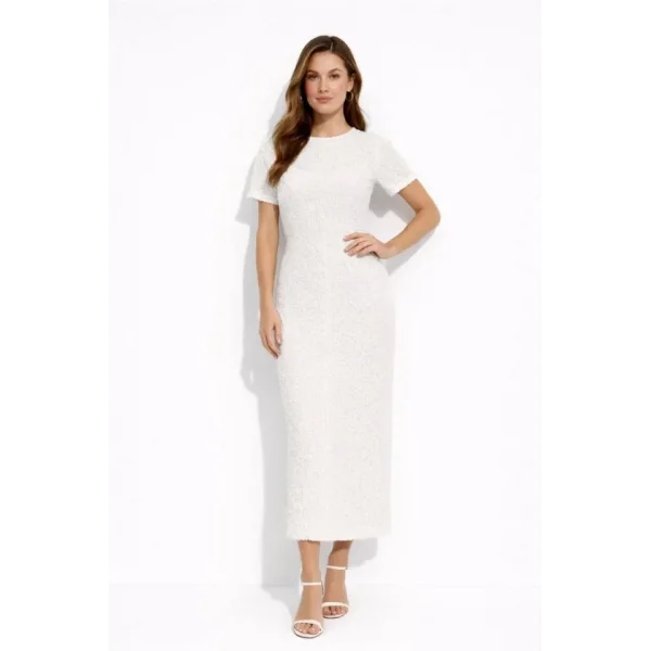 Beyaz Kısa Kollu Arkası Yırtmaçlı Uzun Elbise + İç Göstermeyen Askılı Mini Elbiseli - Beyaz