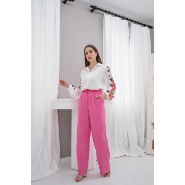 Beyaz Kolu Çiçekli Gömlek