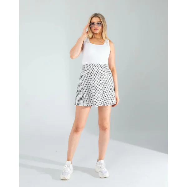 Beyaz Mini Puantiye Desenli Şort Etek