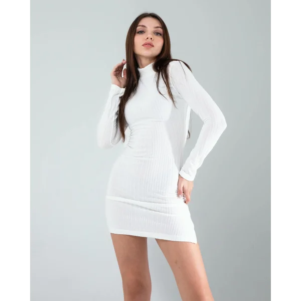 Beyaz Mini Triko Elbise