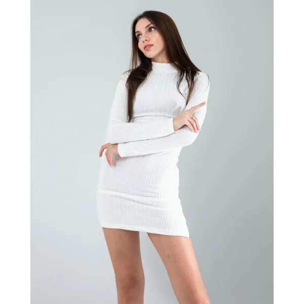 Beyaz Mini Triko Elbise
