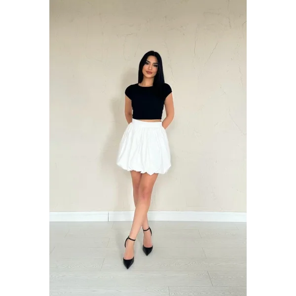 Beyaz Poplin Balon Etek