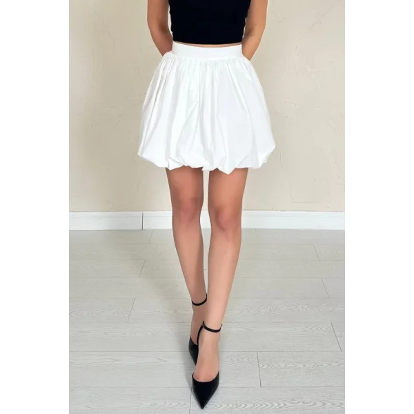 Beyaz Poplin Balon Etek