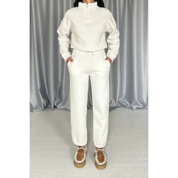 Beyaz Üç İplik Eşofman Takım