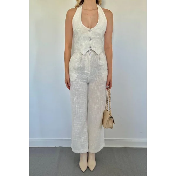 Beyaz Yelek Ve Pantolon Takım