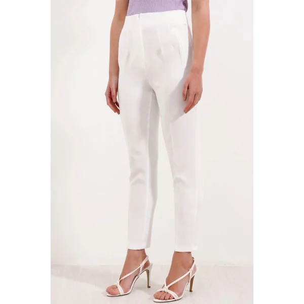 Beyaz Yüksek Bel Kumaş Pantolon 6650