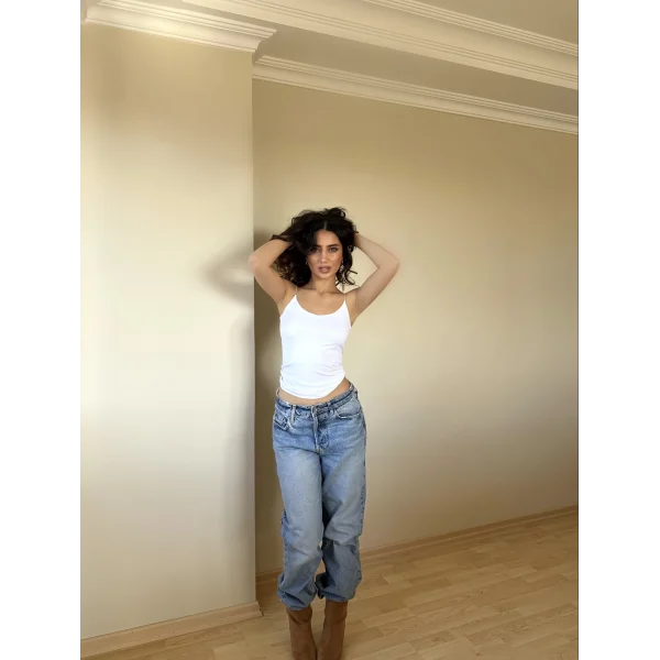 Beyaz ZRA Model Poliamid İp Askı Bluz