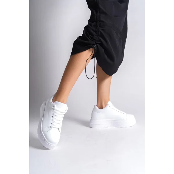 BIANA Bağcıklı Ortopedik Taban Kadın Sneaker Spor Ayakkabı  CBT - Beyaz