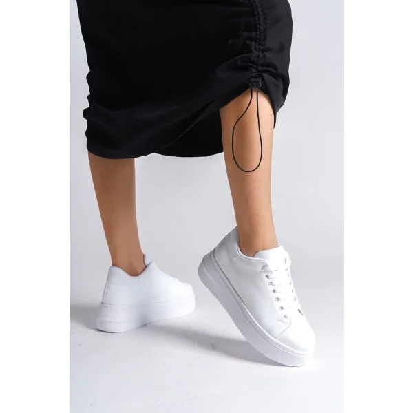 BIANA Bağcıklı Ortopedik Taban Kadın Sneaker Spor Ayakkabı  CBT - Beyaz