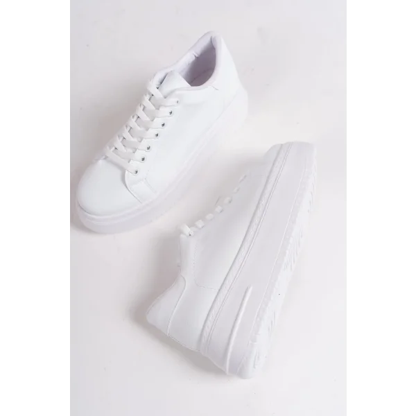 BIANA Bağcıklı Ortopedik Taban Kadın Sneaker Spor Ayakkabı  CBT - Beyaz