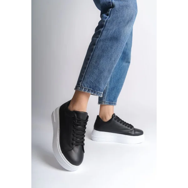 BIANA Bağcıklı Ortopedik Taban Kadın Sneaker Spor Ayakkabı  CBT - Siyah