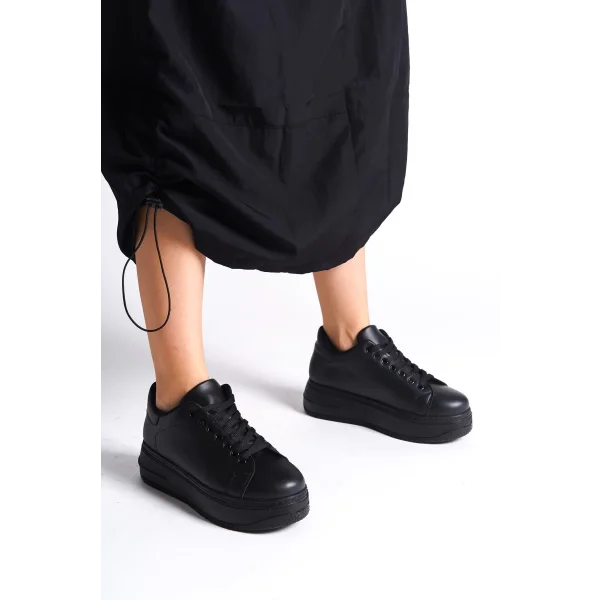 BIANA Bağcıklı Ortopedik Taban Kadın Sneaker Spor Ayakkabı CST - Siyah