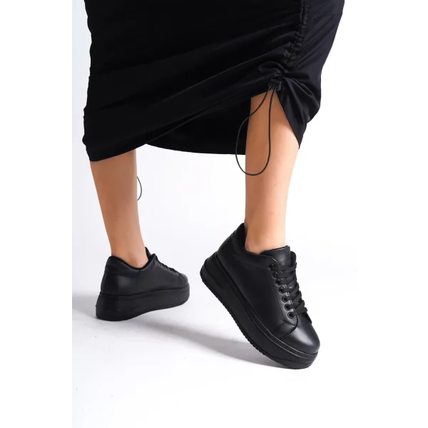 BIANA Bağcıklı Ortopedik Taban Kadın Sneaker Spor Ayakkabı CST - Siyah