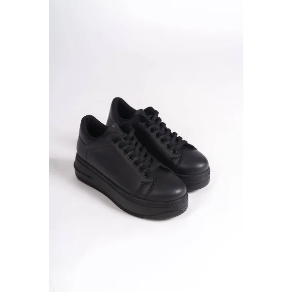 BIANA Bağcıklı Ortopedik Taban Kadın Sneaker Spor Ayakkabı CST - Siyah