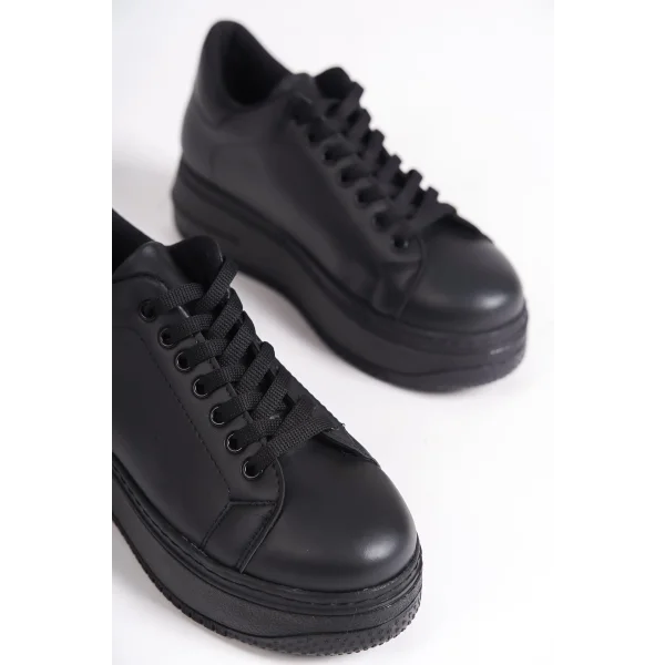 BIANA Bağcıklı Ortopedik Taban Kadın Sneaker Spor Ayakkabı CST - Siyah