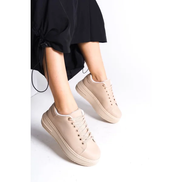 BIANA Bağcıklı Ortopedik Taban Kadın Sneaker Spor Ayakkabı CTT - Ten